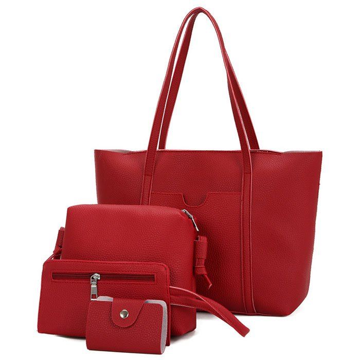 

Faux Leather 4 Pieces Shoulder Bag Set, Red