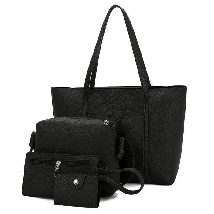 

Faux Leather 4 Pieces Shoulder Bag Set, Black