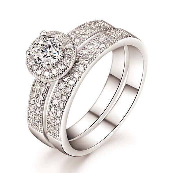 

Sparkly Rhinestone Circle Finger Ring Set, Silver