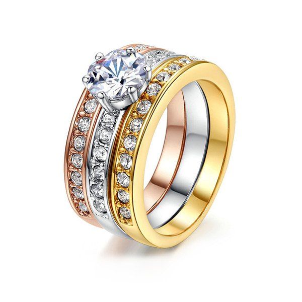 

Rhinestoned Round Finger Ring Set, Colormix