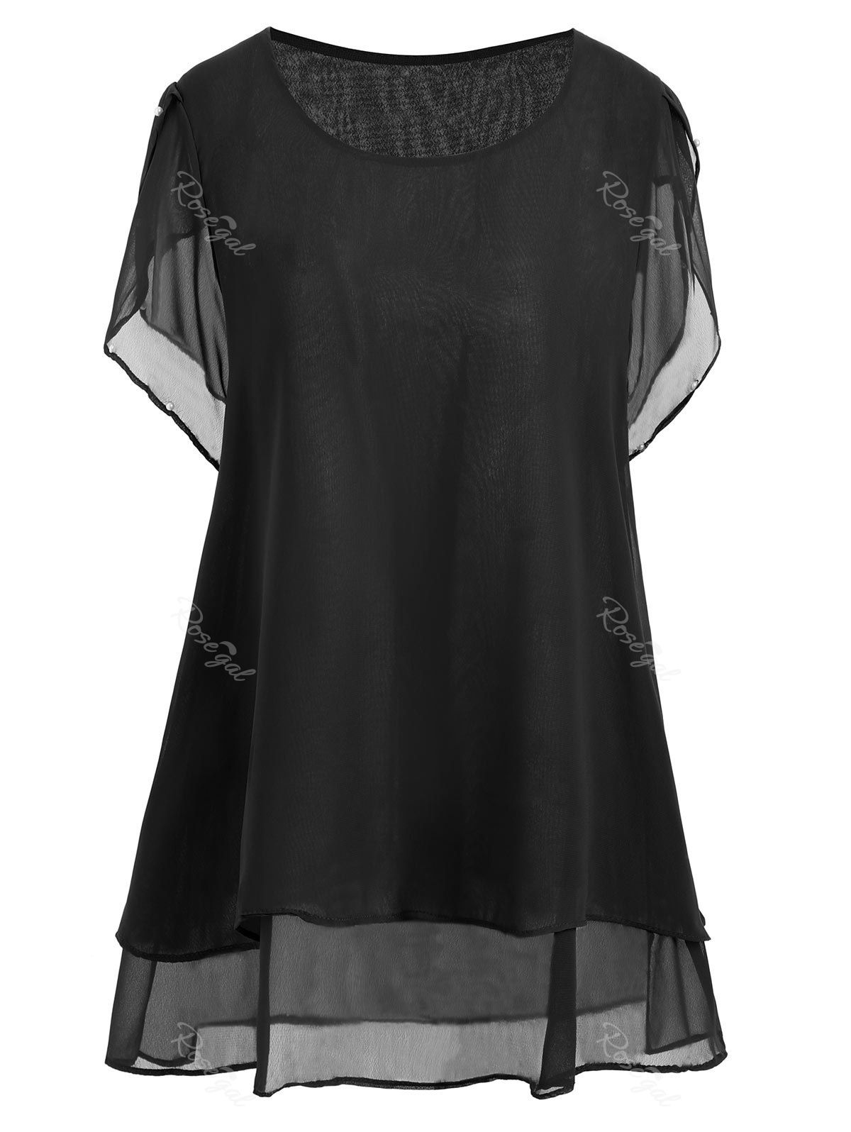 

Plus Size Beaded Chiffon Tunic Top, Black