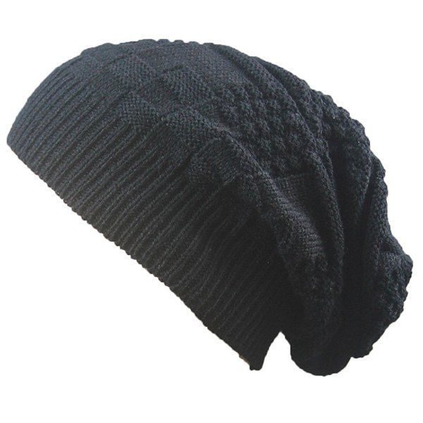 

Draped Striped Checked Knitting Hat, Black