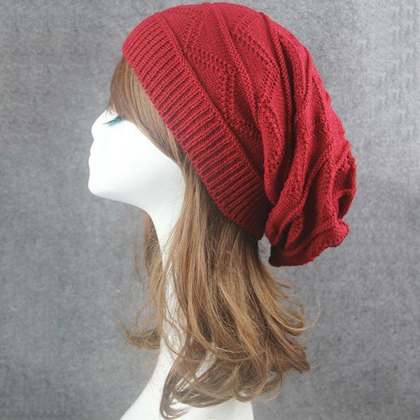

Knitting Wave Striped Beanie, Claret
