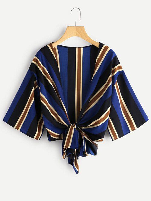 

Knot Tied Striped Chiffon Top, Colormix
