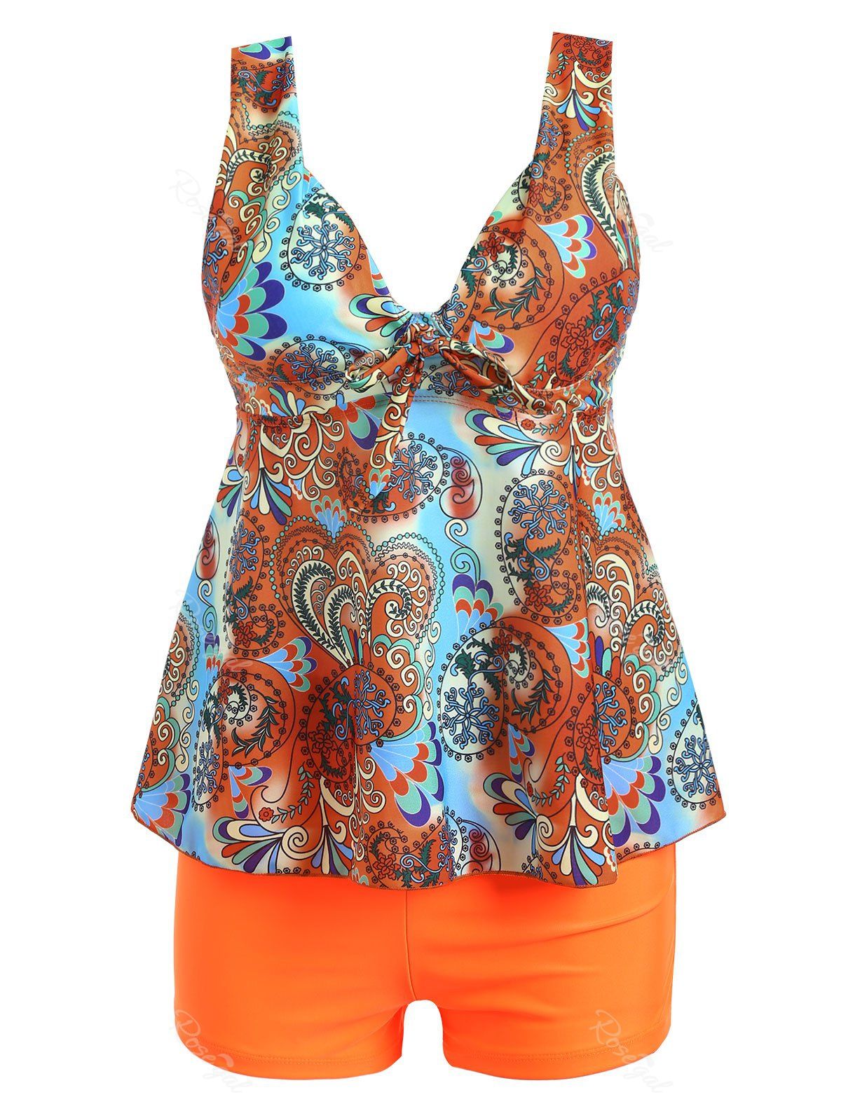 

Plus Size Backless Printed Tankini Set, Colormix