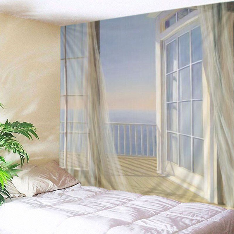 

Balcony Ocean Print Tapestry Wall Hanging Art Decoration, White