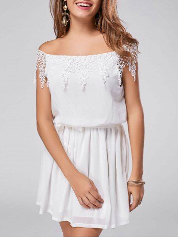 White M Off The Shoulder Lace Trim Cocktail A Line Chiffon Dress ...