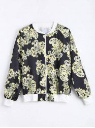 Plus Size Printed Zip Up Bomber Jacket