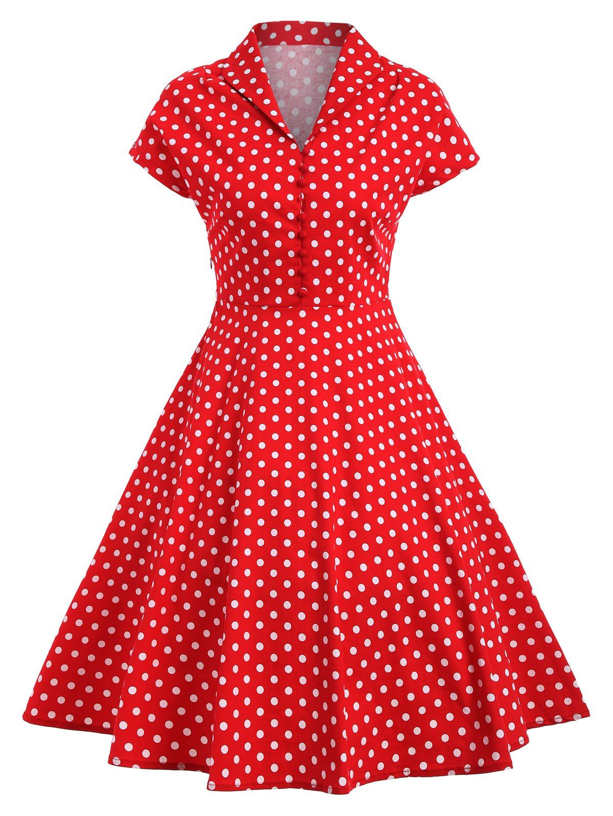 [10% OFF] Polka Dot Button Vintage Pin Up Dress | Rosegal