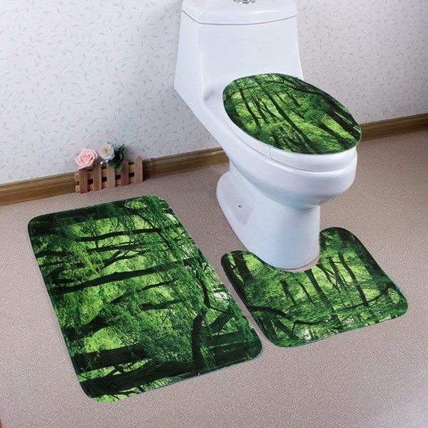 

Forest Pattern 3 Pcs Bath Mat Toilet Mat, Green