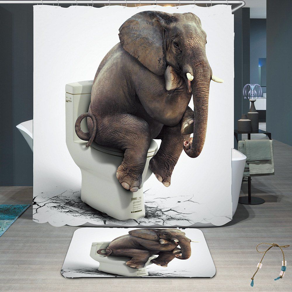 39 Off Elephant Toilet Patterned Waterproof Shower Curtain Rug