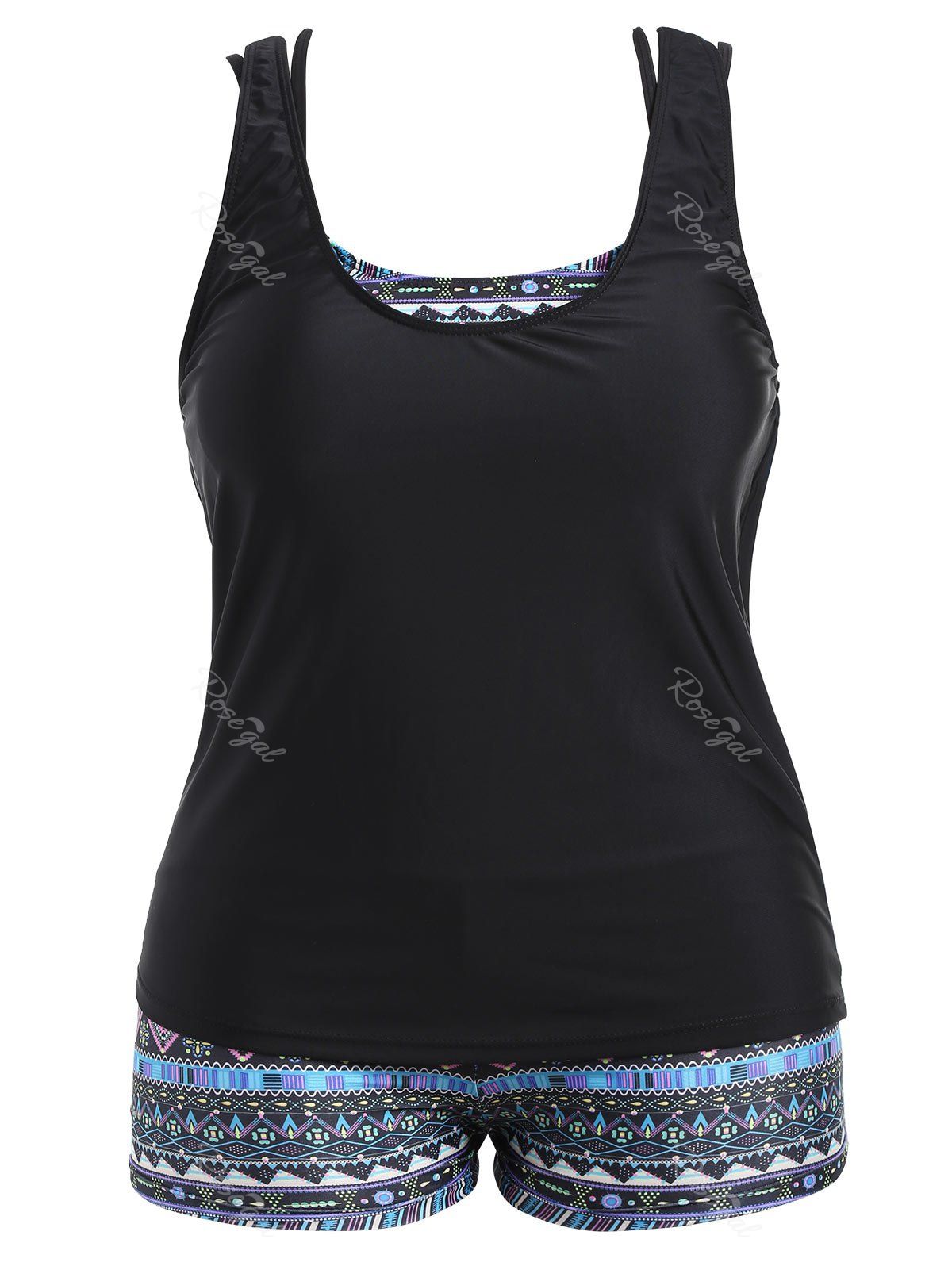 

Tribal Print Padded Bra Plus Size Bathing Suit, Lake blue