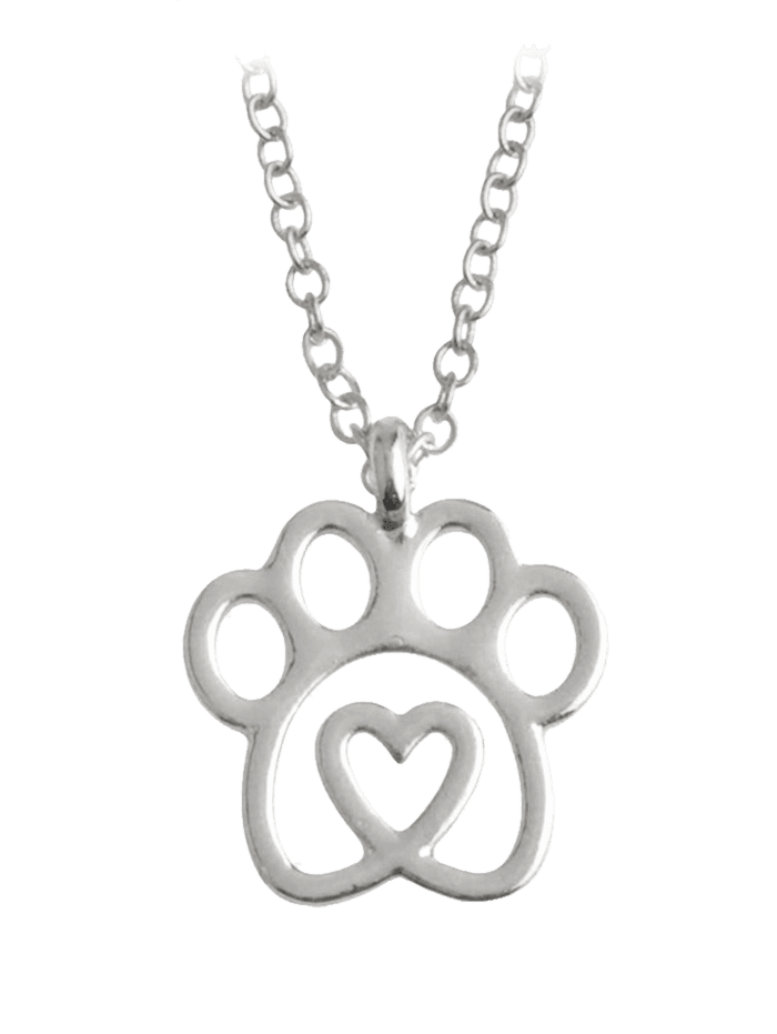 

Claw Heart Footprint Pet Pendant Necklace, Silver