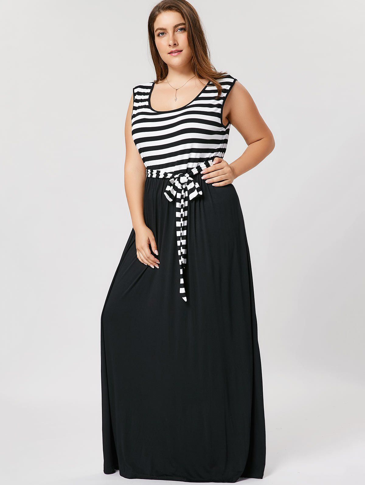 

Striped Plus Size Maxi Dress, Black