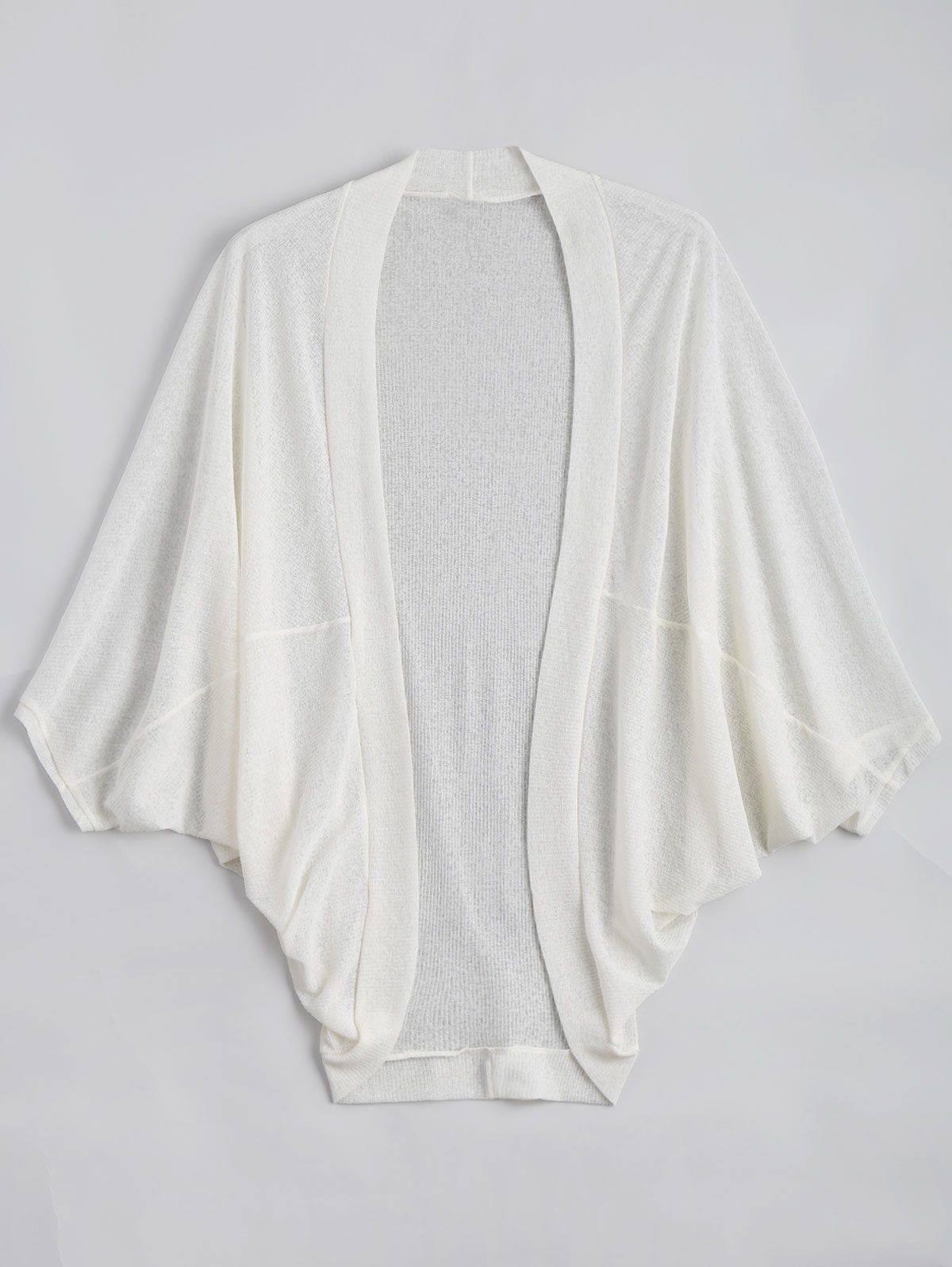 

Plus Size Semi Sheer Collarless Batwing Sleeve Top, White
