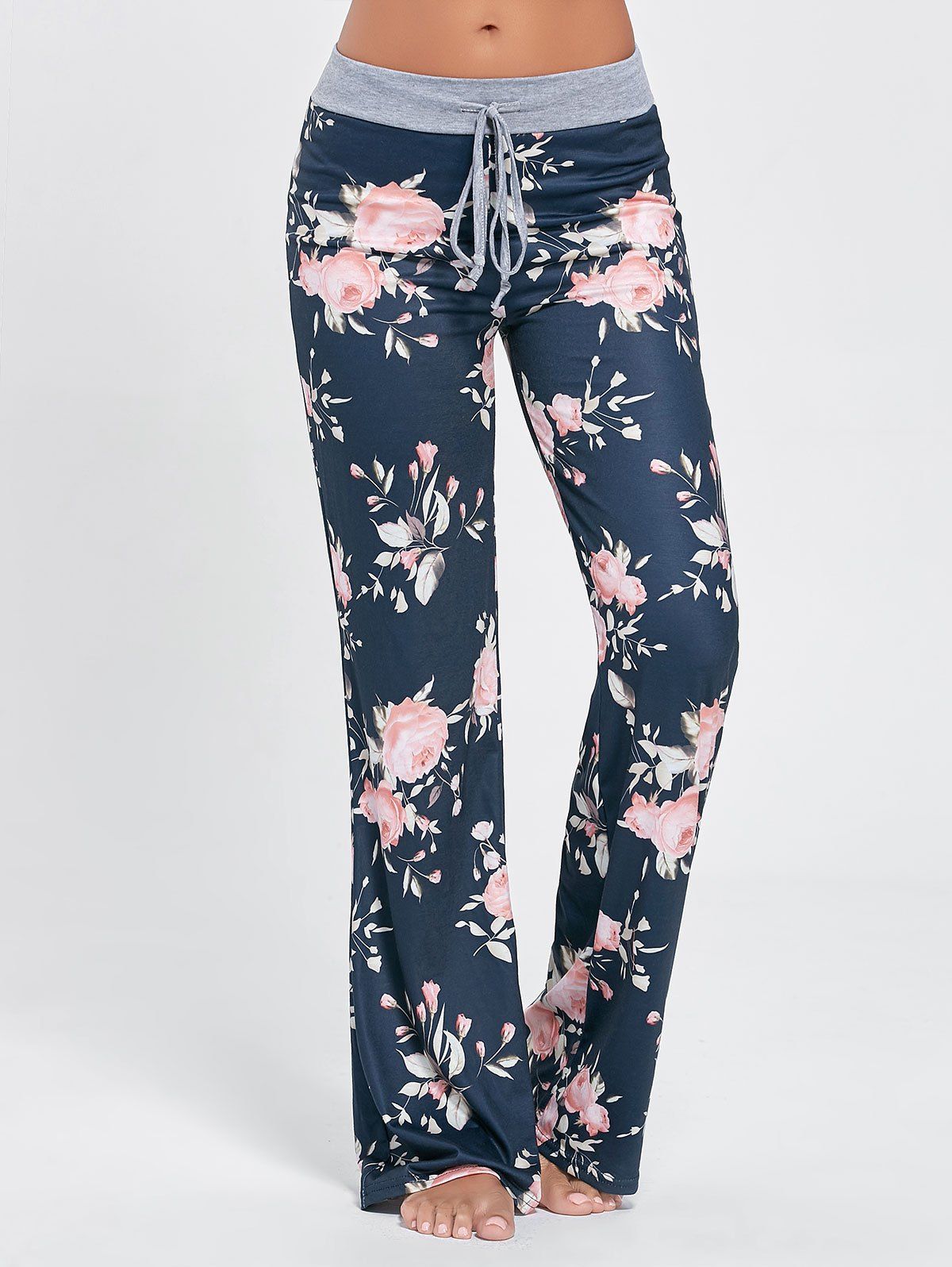 

Floral Long Drawstring Waist Sleep Pants, Colormix