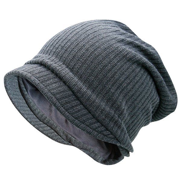 

Warm Stripe Knitting Beanie, Gray