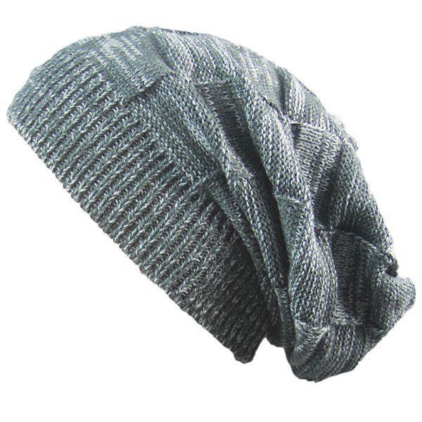 

Warm Striped Rib Knitting Beanie, Deep gray