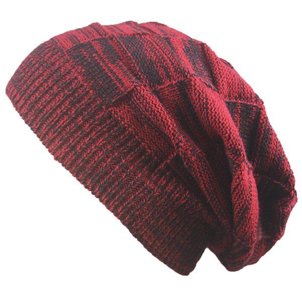 

Warm Striped Rib Knitting Beanie, Claret