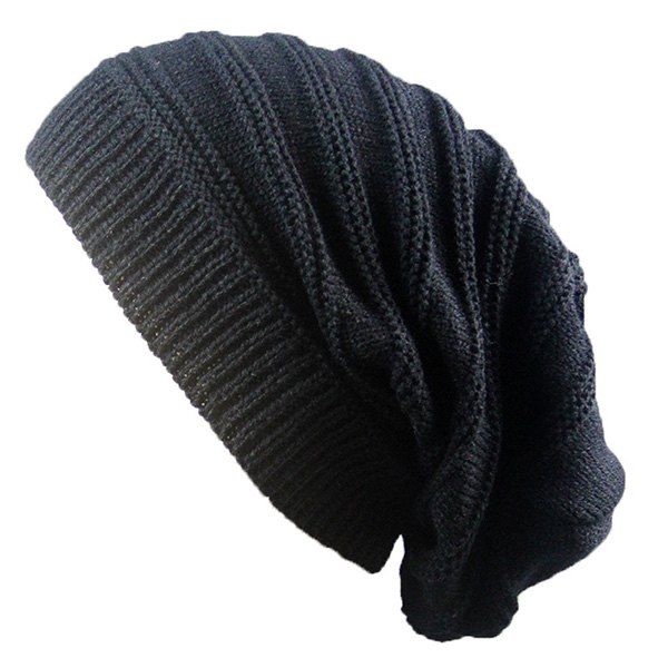

Stacking Striped Ribbing Knitted Beanie Hat, Black