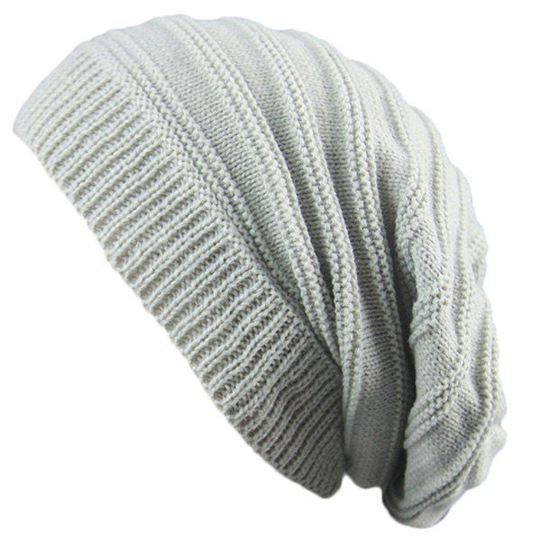 

Stacking Striped Ribbing Knitted Beanie Hat, Light gray