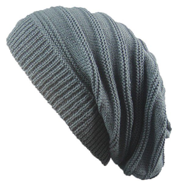 

Stacking Striped Ribbing Knitted Beanie Hat, Deep gray