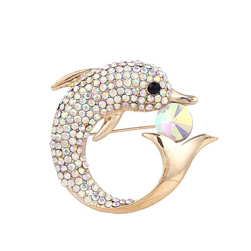

Rhinestone Dolphin Sparkly Brooch, Golden