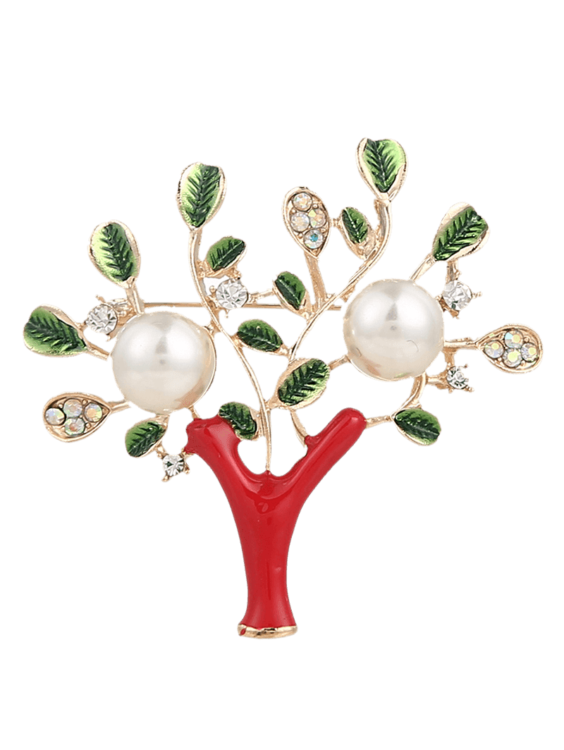 

Artificial Pearl Rhinestone Tree of Life Brooch, Red