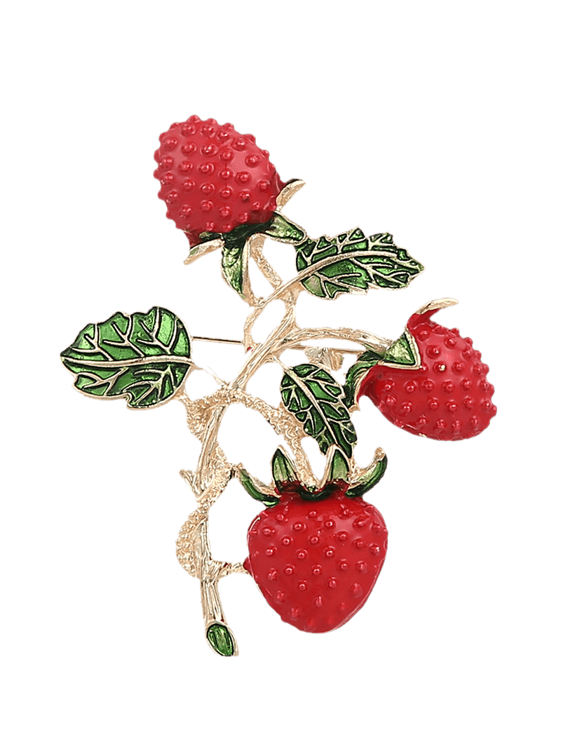 

Strawberry Fruit Leaf Brooch, Red