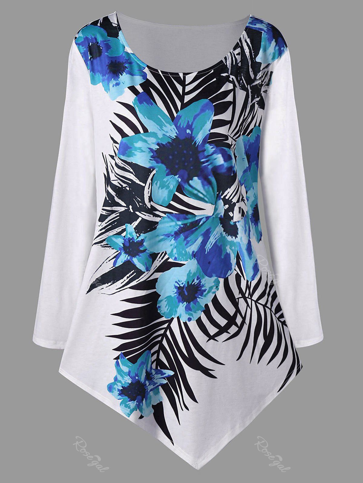 

Plus Size Long Sleeve Floral Asymmetric Top, Oasis