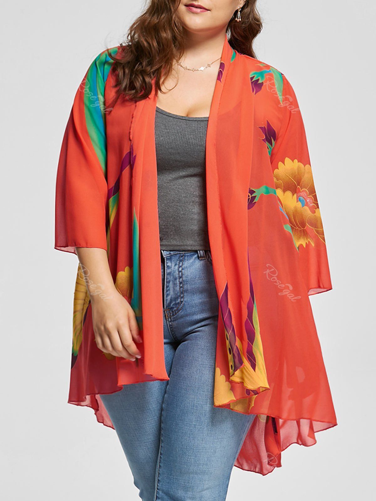 

Butterfly Printed Plus Size Kimono Cover Up, Multi