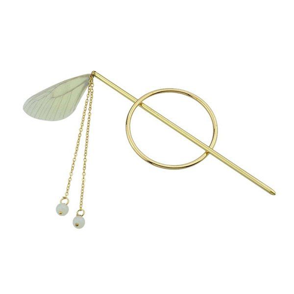 

Alloy Fringed Chain Circle Beads Hair Stick, Yellow