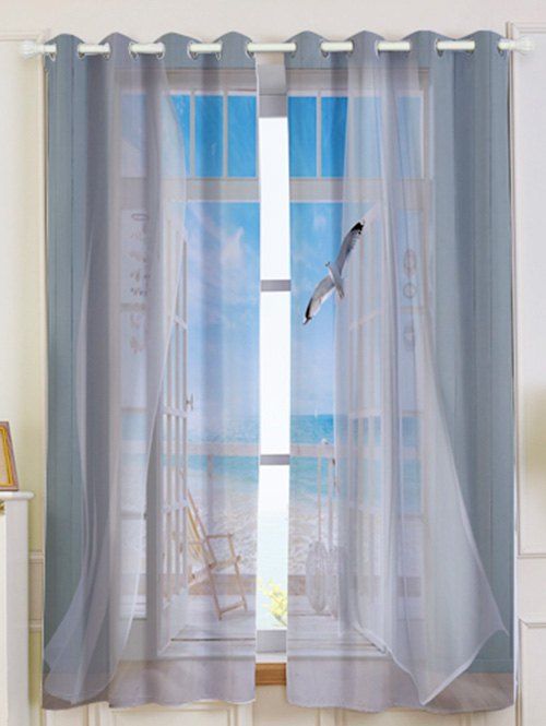 21 Off 2pcs Blackout Faux Window Seagull Pattern Window Curtains