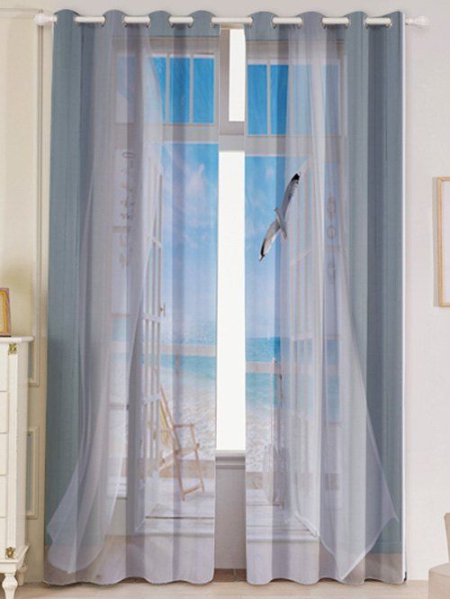 2pcs Blackout Faux Window Seagull Pattern Curtains 2pcs Blackout Faux Window Seagull Pattern Curtains