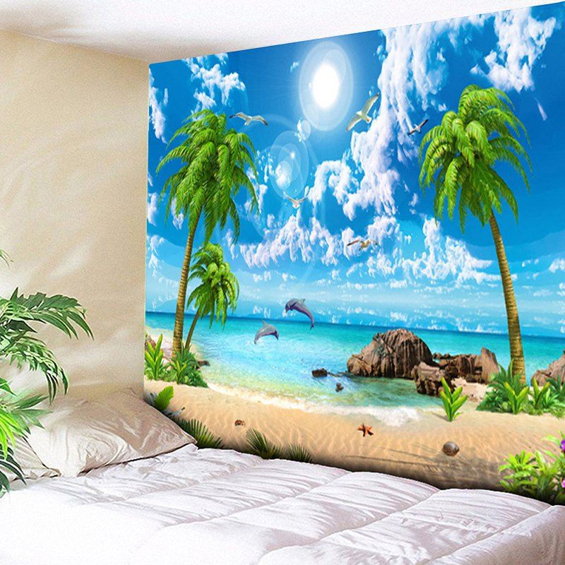

Island Scenery Coconut Tree Wall Tapestry, Sky blue