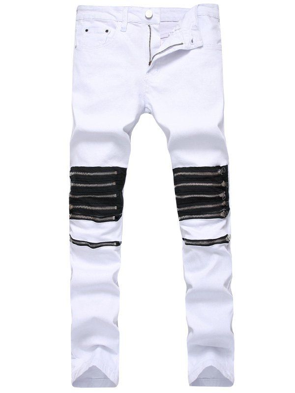 

Slim Fit Multi Zippers Panel Jeans, White