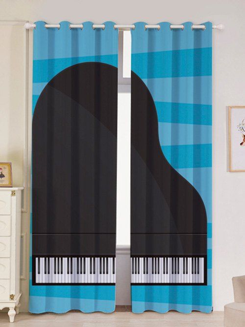 Rideaux de Fenêtre Adiaphane Piano Imprimée 2 Pièces Noir Largeur53pouces*Longeur96.5pouces
