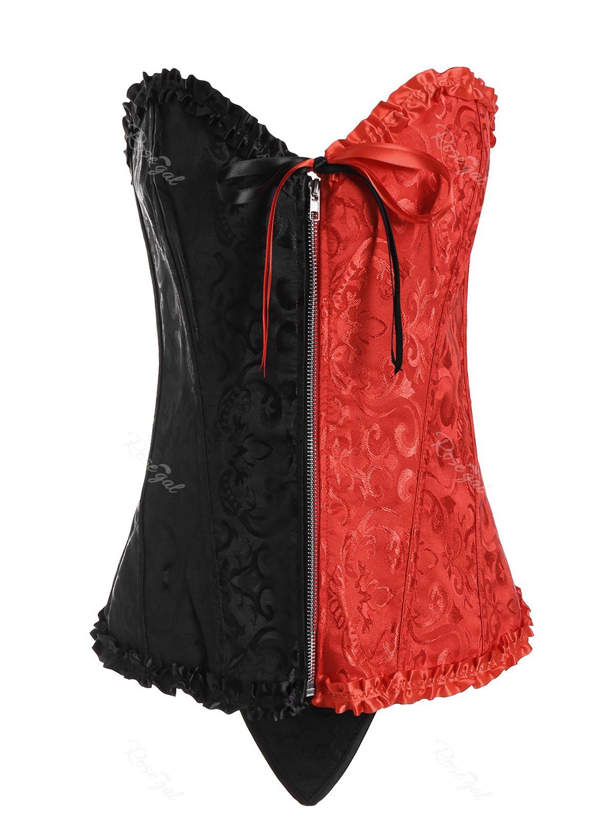 

Two Tone Lace Up Plus Size Corset, Black and red