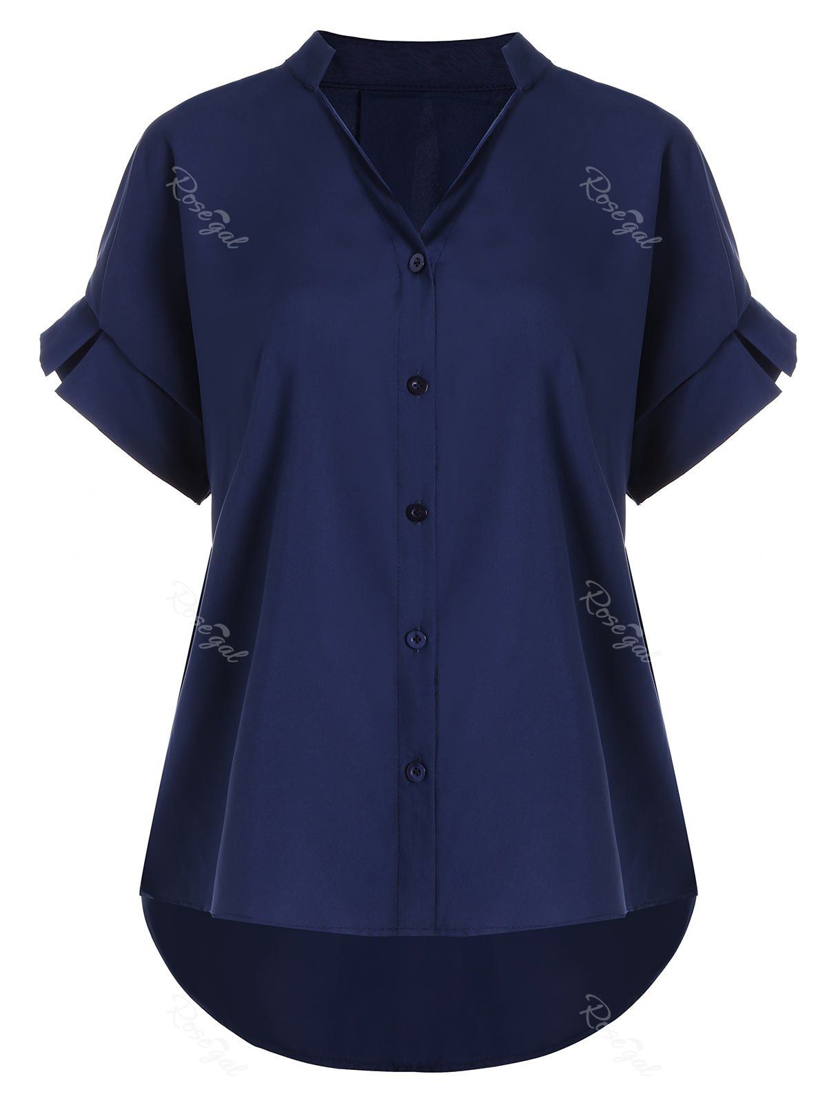 2018 V Neck Button Up Plus Size Blouse In Purplish Blue 5xl | Rosegal.com