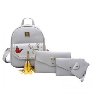 Tassels Embroidery Studded Backpack Set