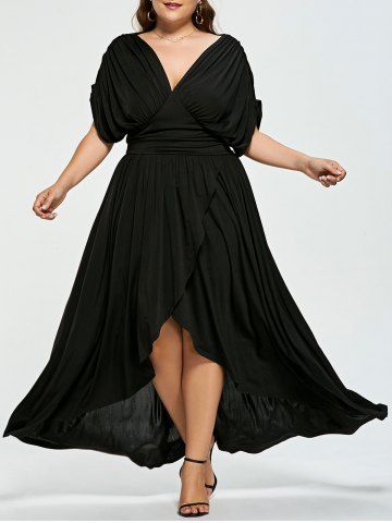 Black 5xl Plus Size Sequins Fishtail Maxi Evening Prom Dress | RoseGal.com
