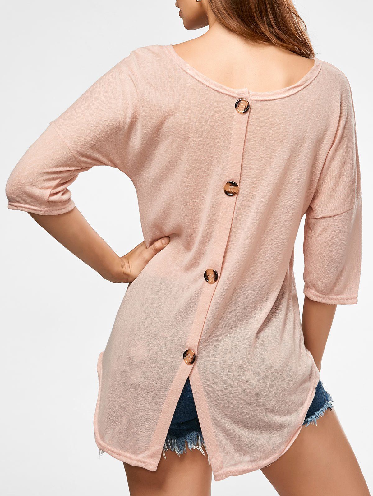 

Back Button Sheer Tunic Knitwear, Apricot