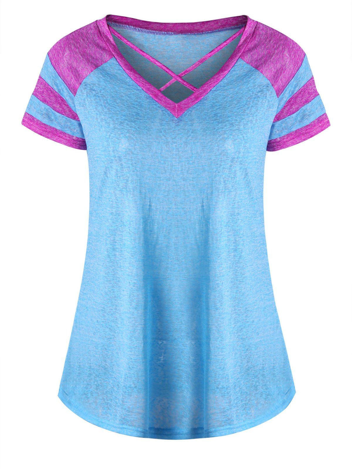 

Lattice Neck Two Tone Top, Lake blue