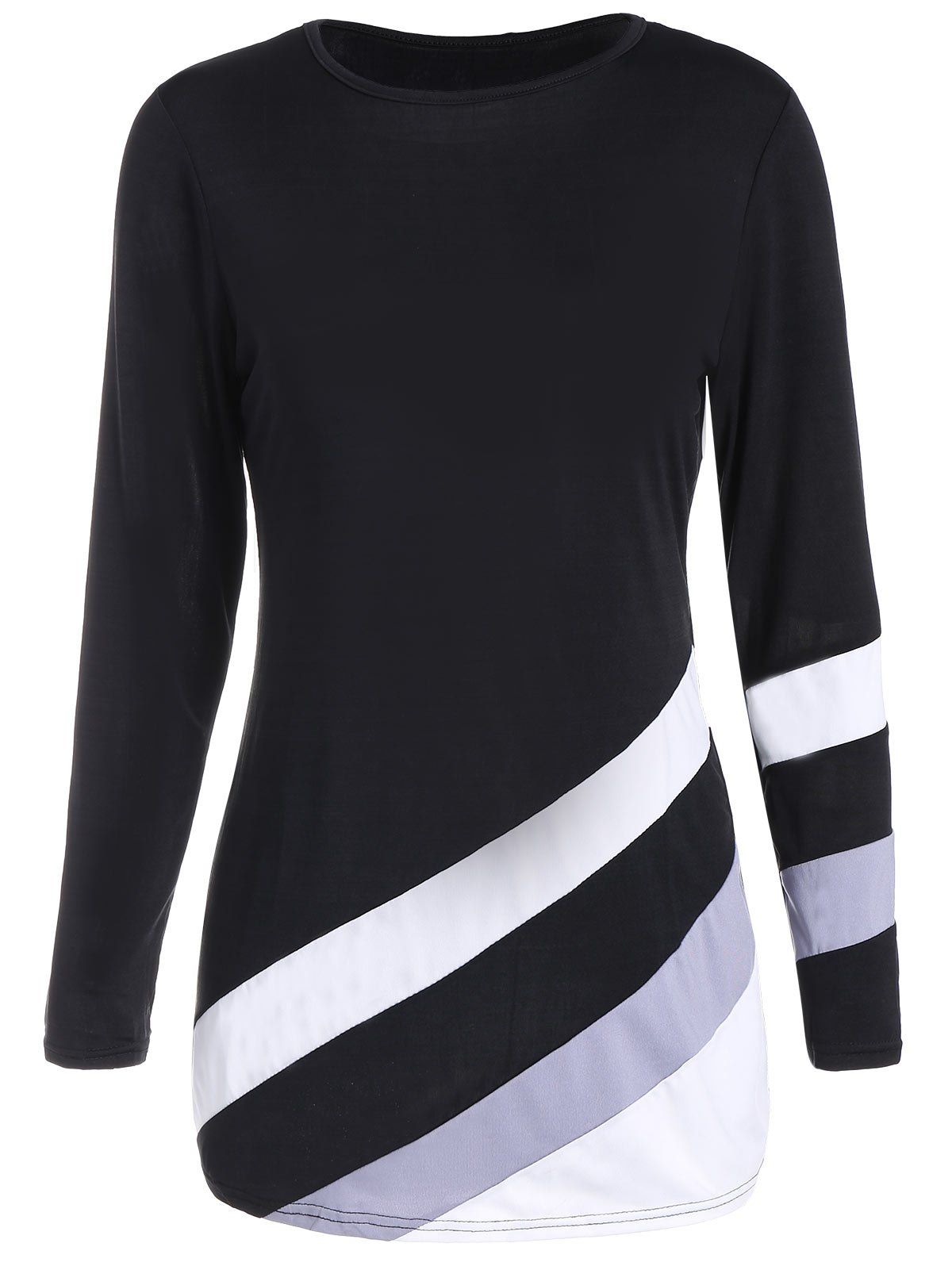 

Long Sleeves Tunic Color Block T-shirt, Black
