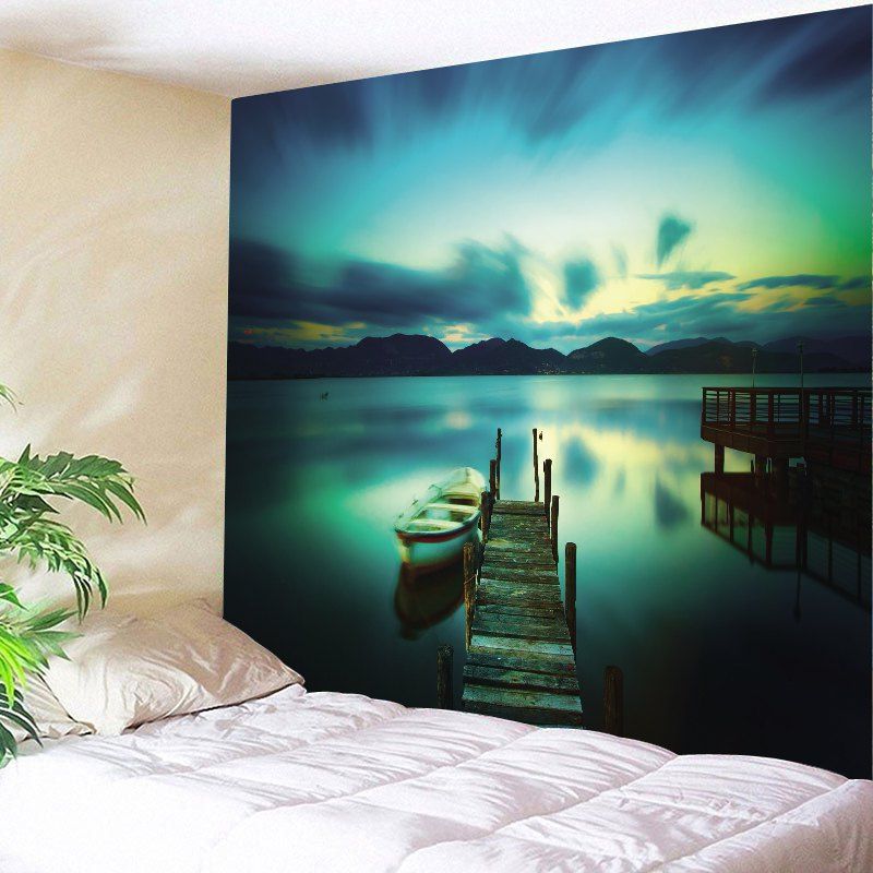 [40% OFF] Lake Boat Printed Wall Tapestry | Rosegal