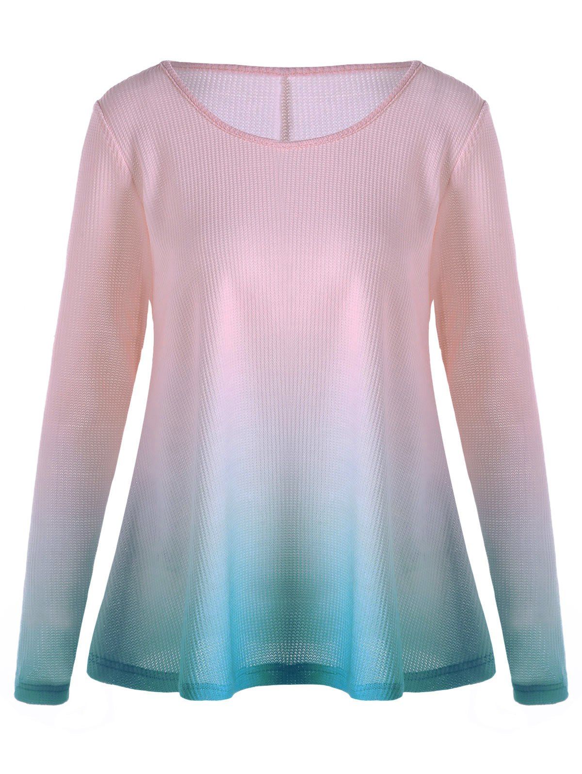  58 OFF Knitted Long  Sleeve  Ombre  T shirt  Rosegal