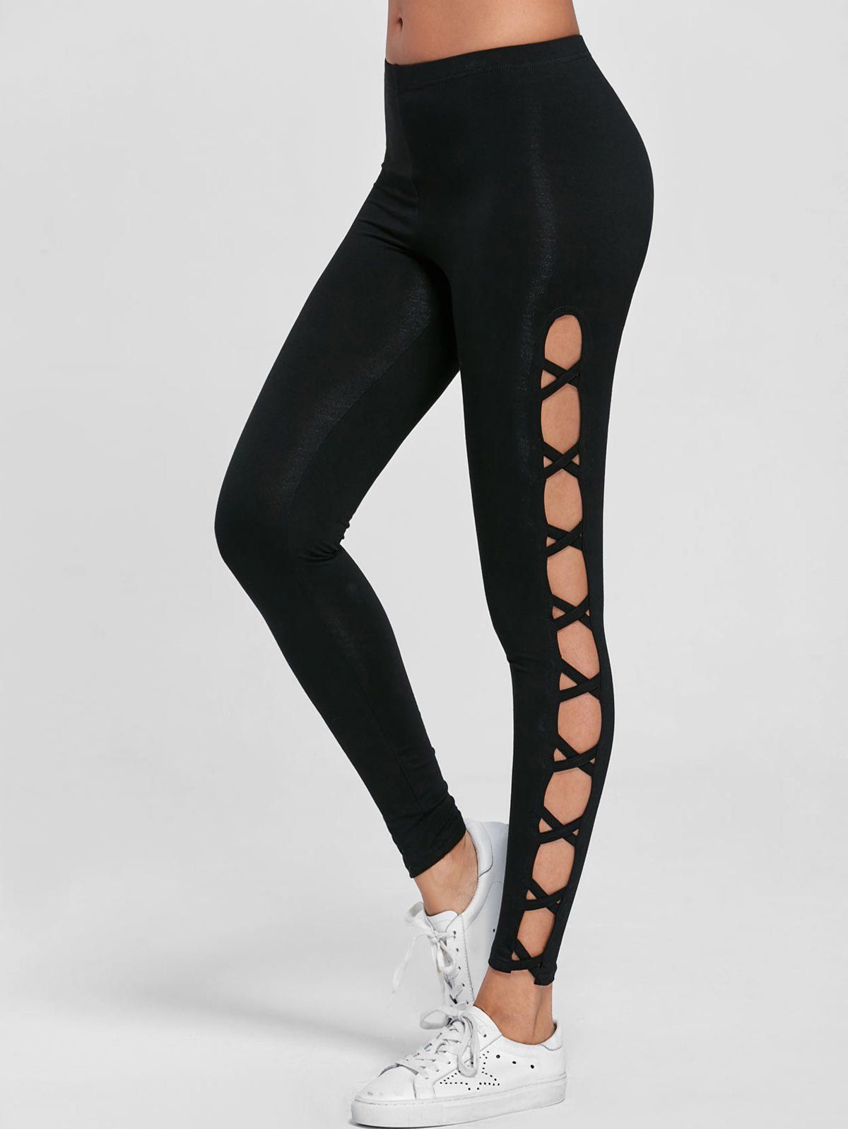 [89% OFF] Cutout Fitted Gym Leggings | Rosegal