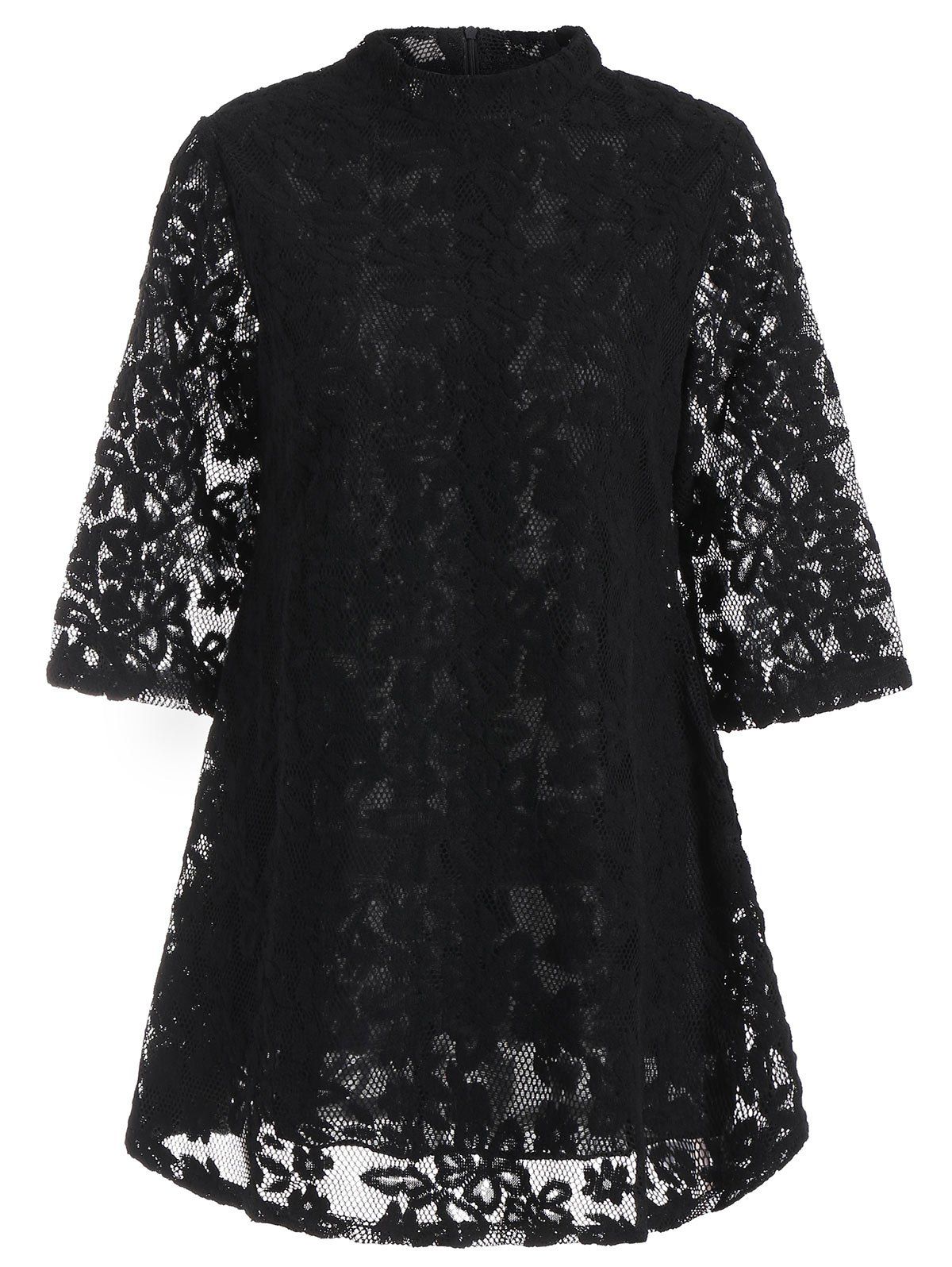 

Overlay Mock Neck Min Lace Dress, Black
