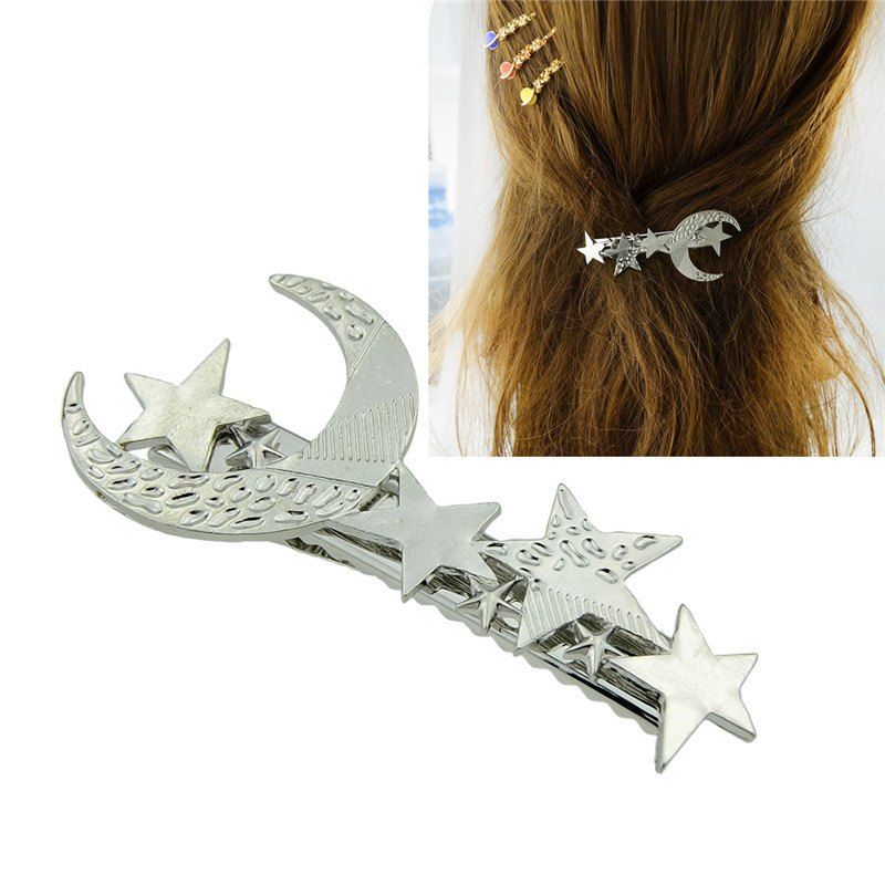 

Star Moon Hair Decoration Barrette, Silver