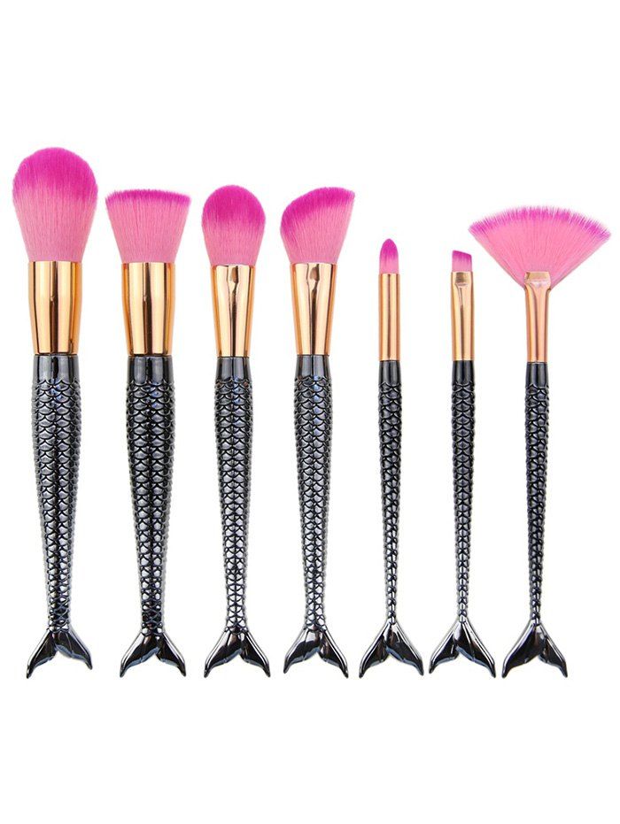 

7Pcs Mermaid Tail Plating Handle Makeup Brushes Set, Black grey
